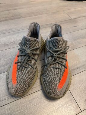 Yeezy Boost 350 V2 Grey with Orange Stripe Men's Sneakers